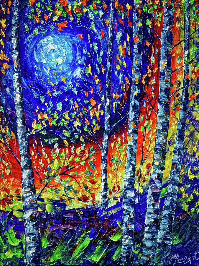 Moonlight Sonata With Aspen And Birch Trees - A Palette Knife Masterpiece Painting