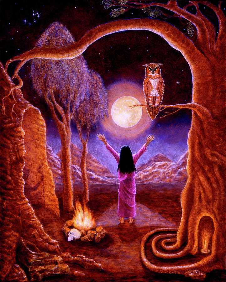 Owl Painting - Moonlight Sorceress by Irene Vincent