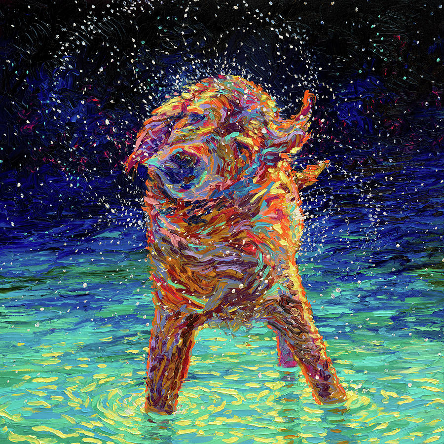Dog Painting - Moonlight Swim by Iris Scott
