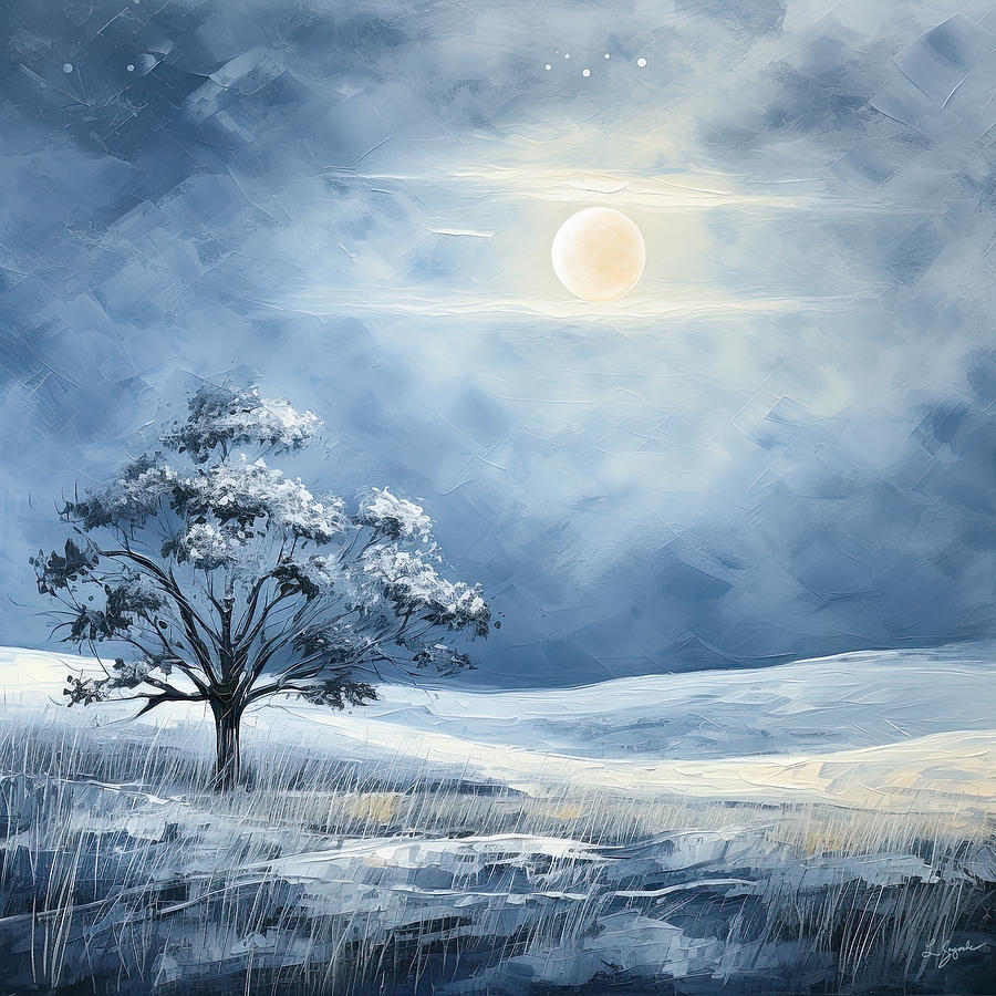 Moonlight Tree - Impressionist Paintings in Cool Tones Painting by Lourry Legarde Moonlight Tree - Impressionist Paintings in Cool Tones Painting by Lourry Legarde