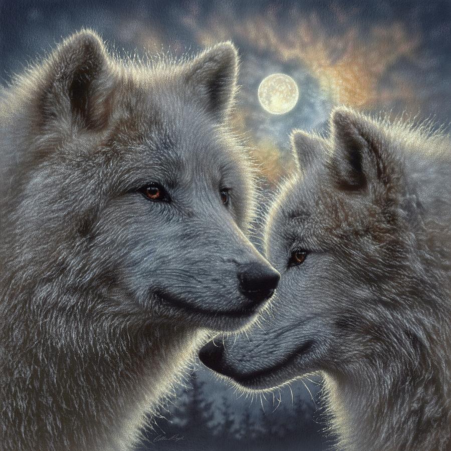 Wolves Painting - Moonlight Wolf Mates by Collin Bogle