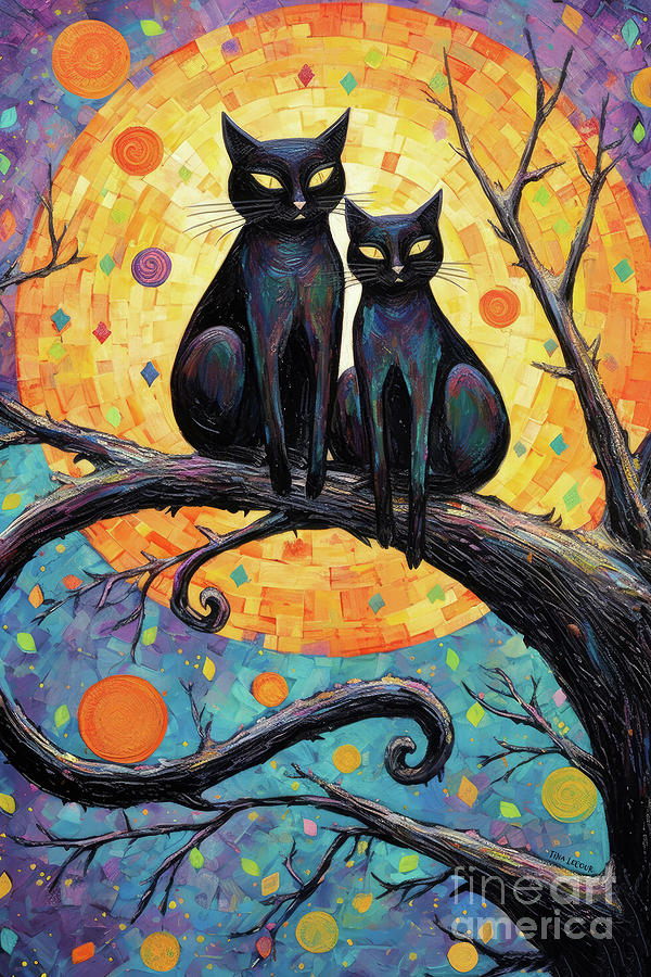 Halloween Painting - Moonlighting Black Cats by Tina LeCour