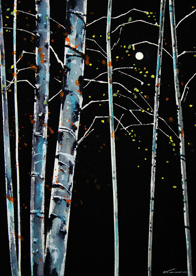 Moonlit Aspens Painting