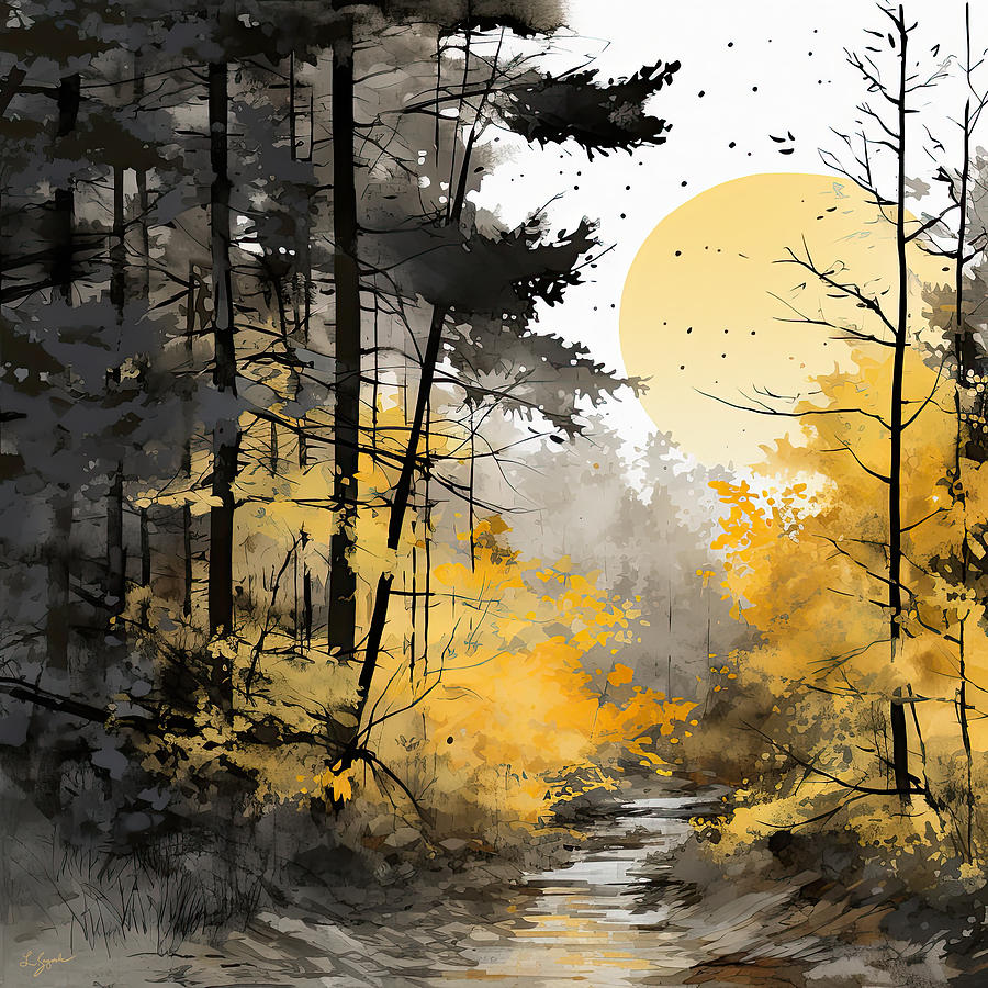 Moonlit Autumn Wilderness Painting by Lourry Legarde