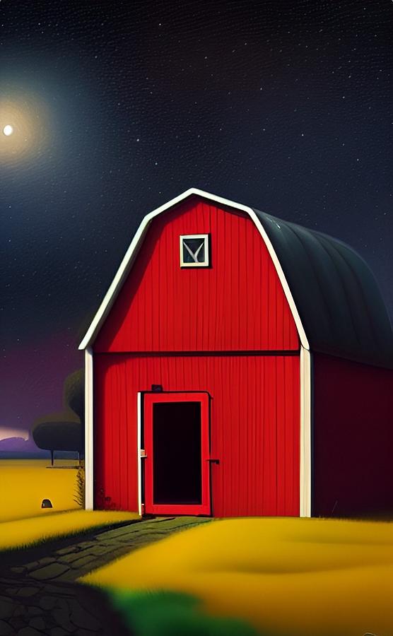 Moonlit Barn Mixed Media by Bonnie Bruno