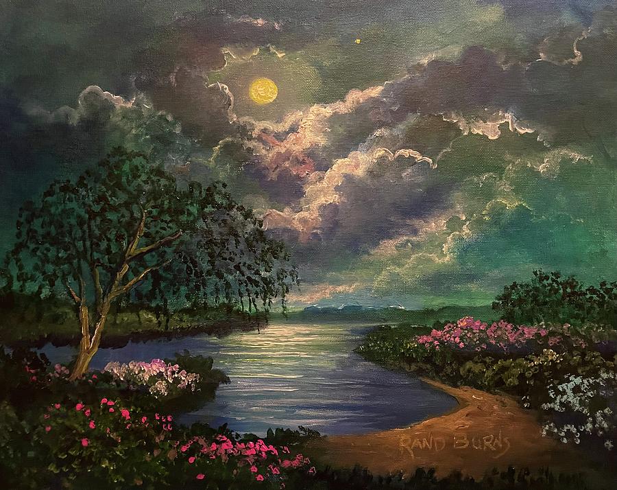 Moonlit Bay.  The Surrounding Silence. Painting by Rand Burns