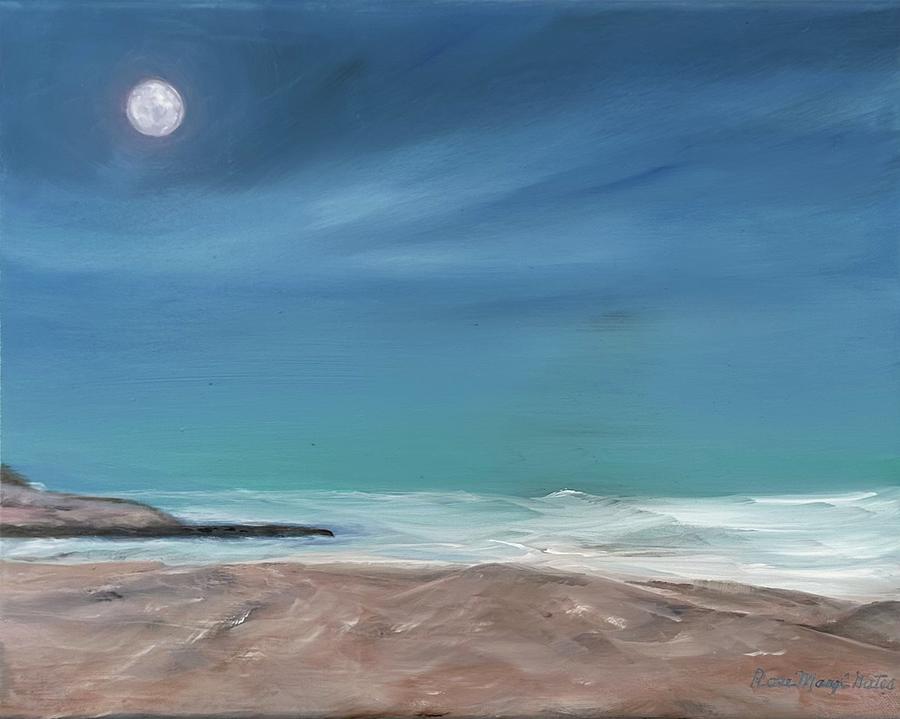 Moonlit Beach Painting by Rose Mary Gates