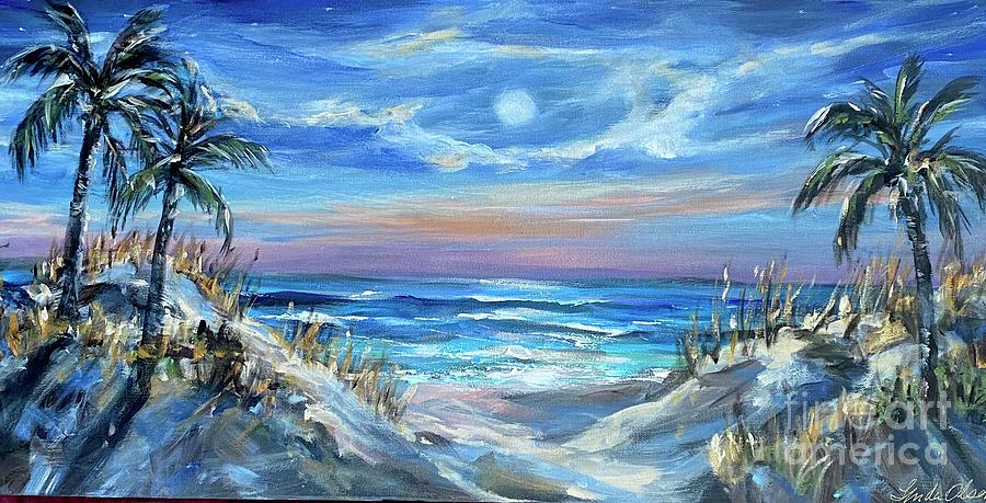Moonlit Beach Stroll Painting by Linda Olsen