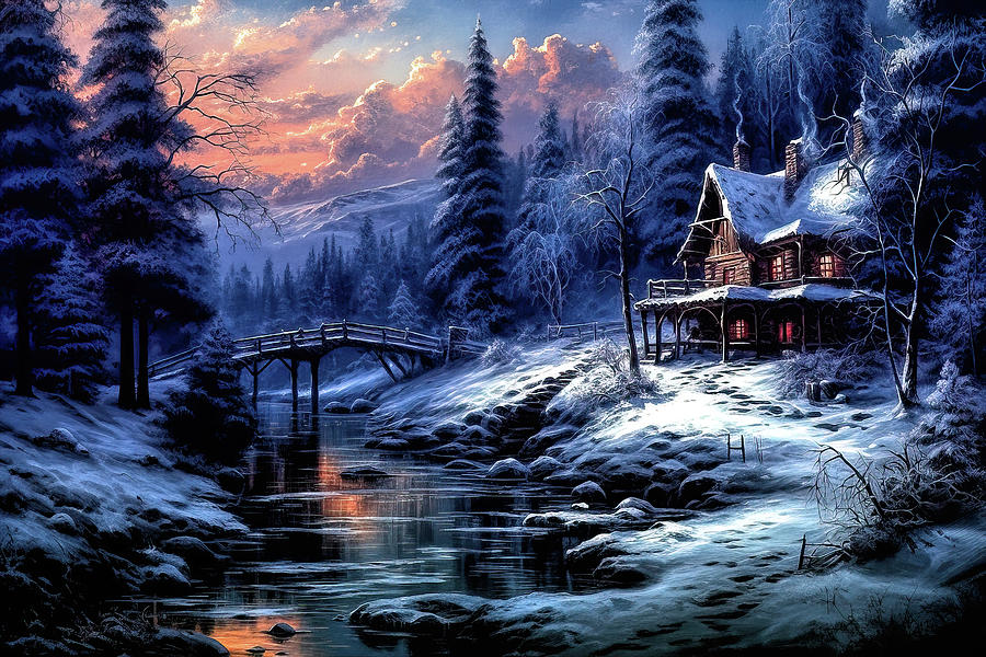 Moonlit cabin Digital Art by Brian Tarr