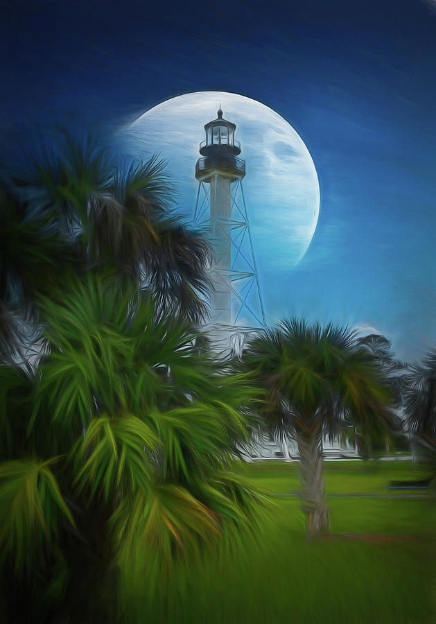 Moonlit Cape San Blas Lighthouse Painting by Dan Sproul