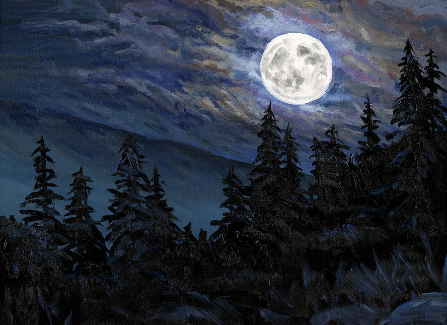 Full Moon In The Mountains Painting By Steph Moraca Pixels