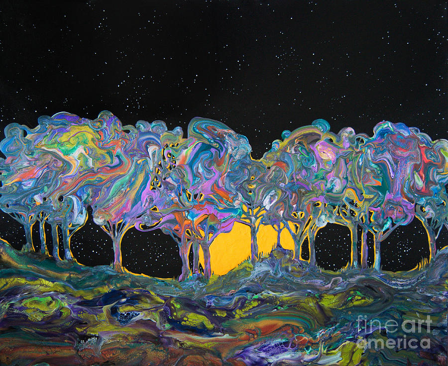 Moonlit Forrest 8222 Painting by Priscilla Batzell Expressionist Art Studio Gallery