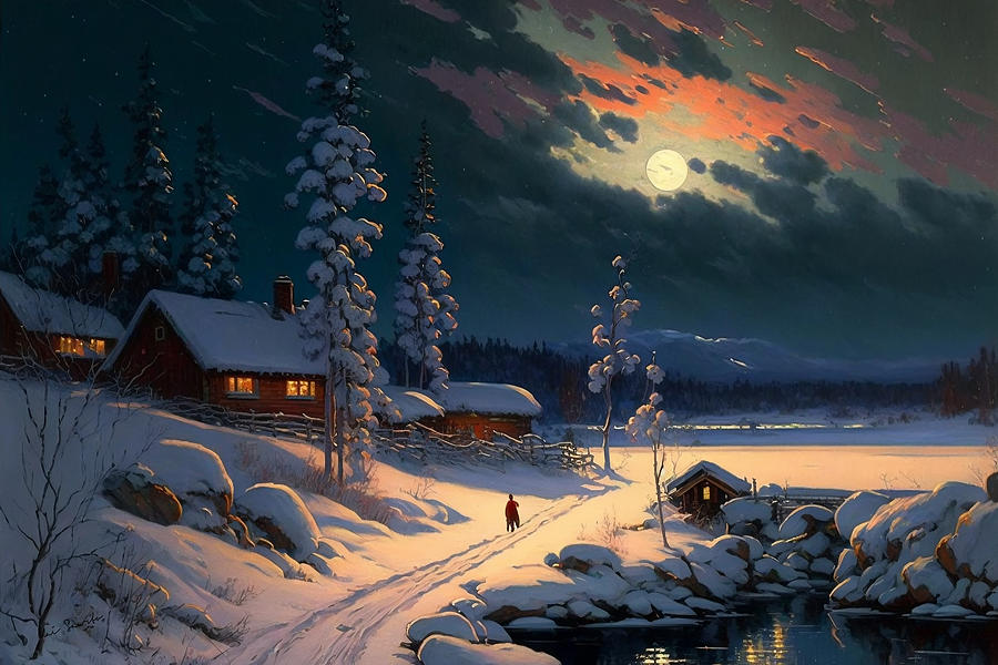 Moonlit Lapland Painting by Kai Saarto