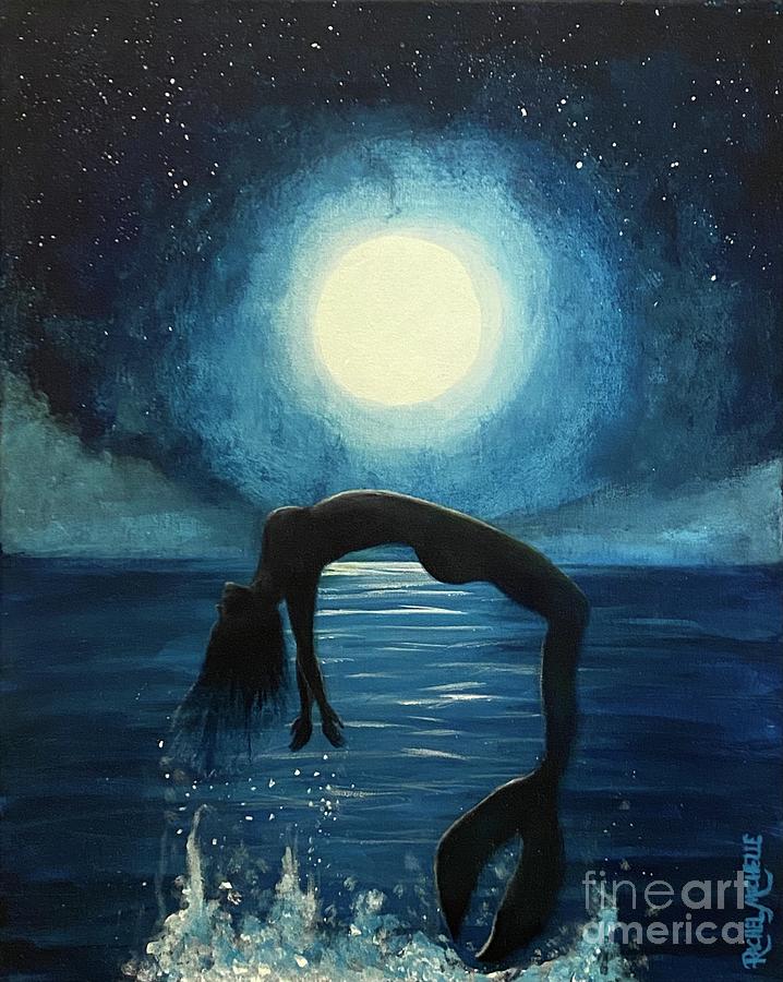 Moonlit Mermaid Original Painting by Rachel Michelle - Fine Art America