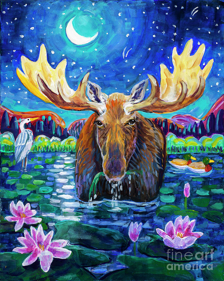 Moose Painting - Moonlit Moose by Harriet Peck Taylor