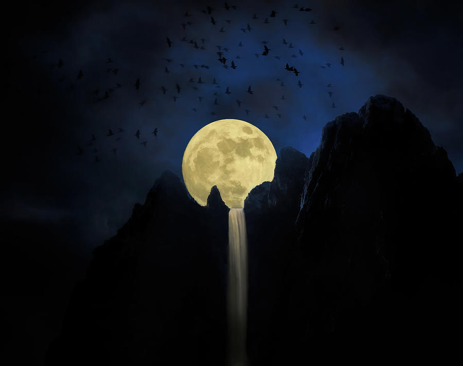 Moonlit Mountain Waterfall Digital Art by Dan Sproul