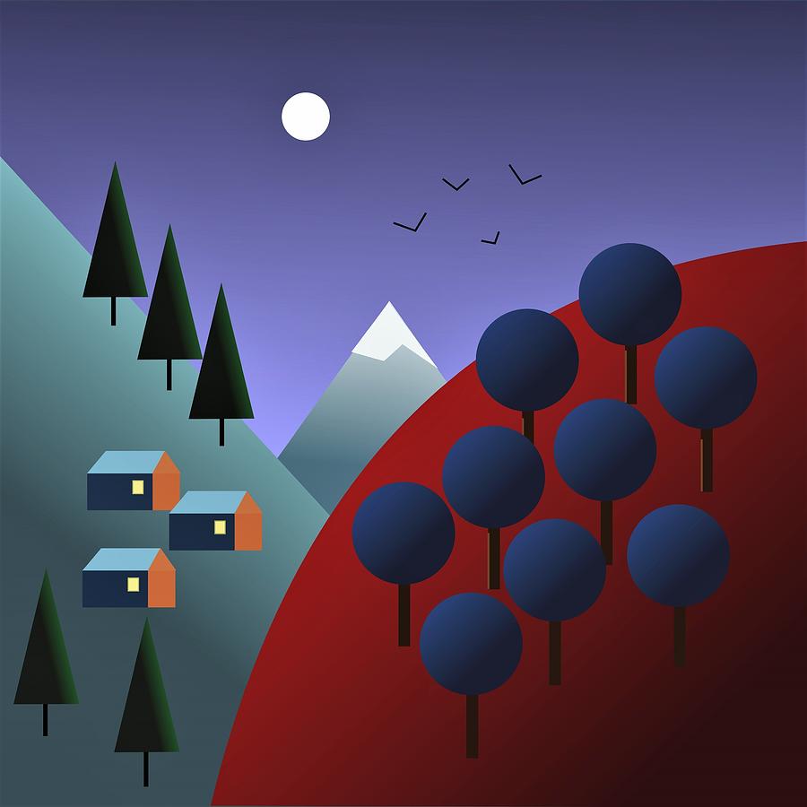 Moonlit Mountainscape Digital Art by Fatline Graphic Art