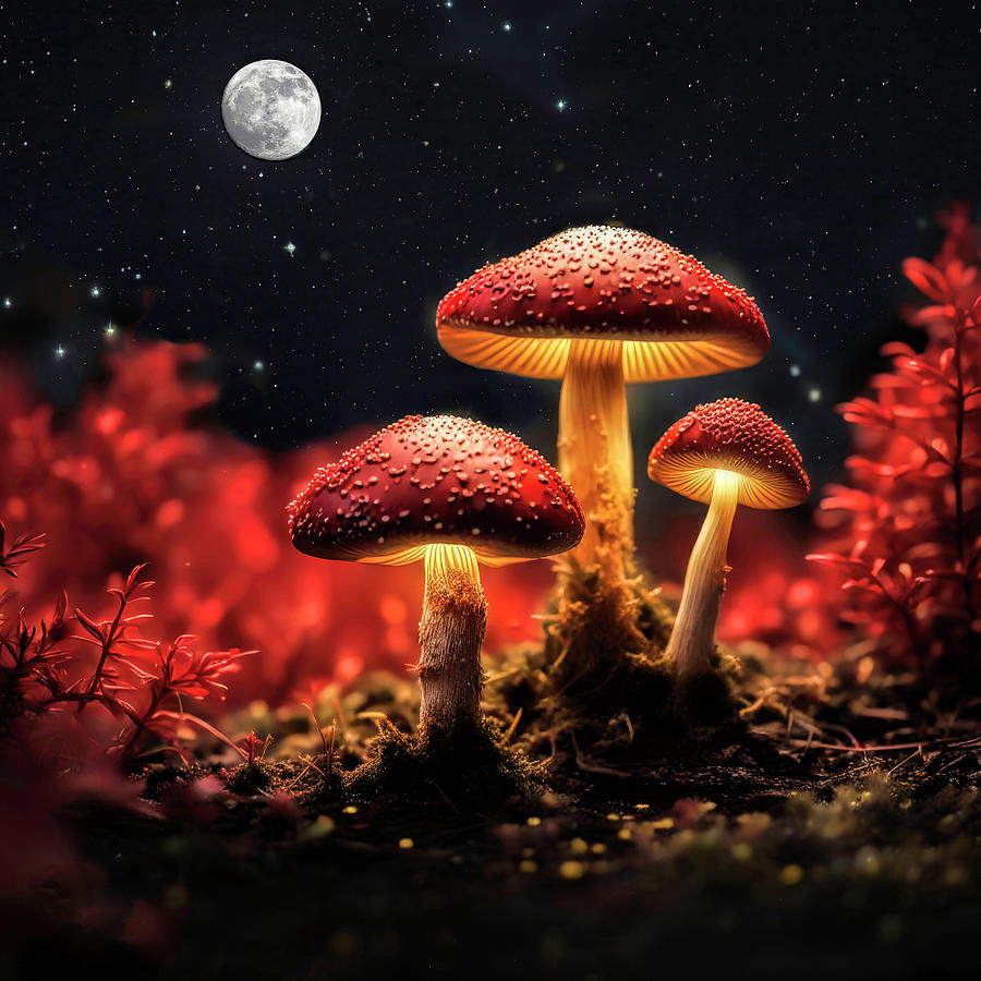 Moonlit Mushrooms Digital Art by Donna Kennedy