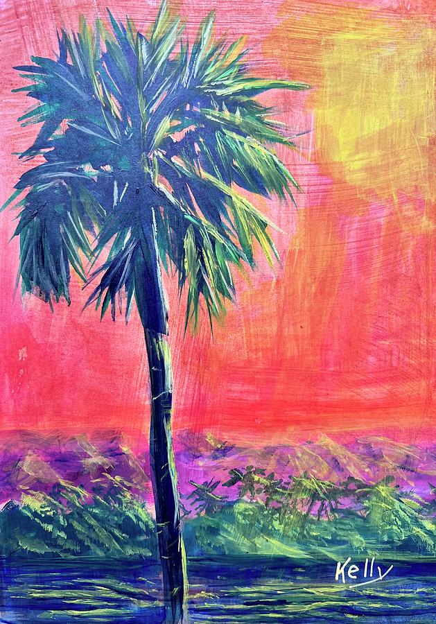Moonlit Palm Painting by Kelly Smith