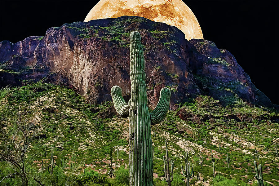 Moonlit Picacho Peak Digital Art by Larry Nader