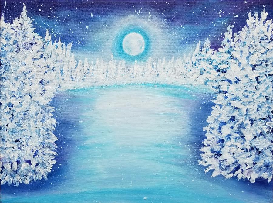 Moonlit Pine Trees Painting by Michelle Lyden - Fine Art America