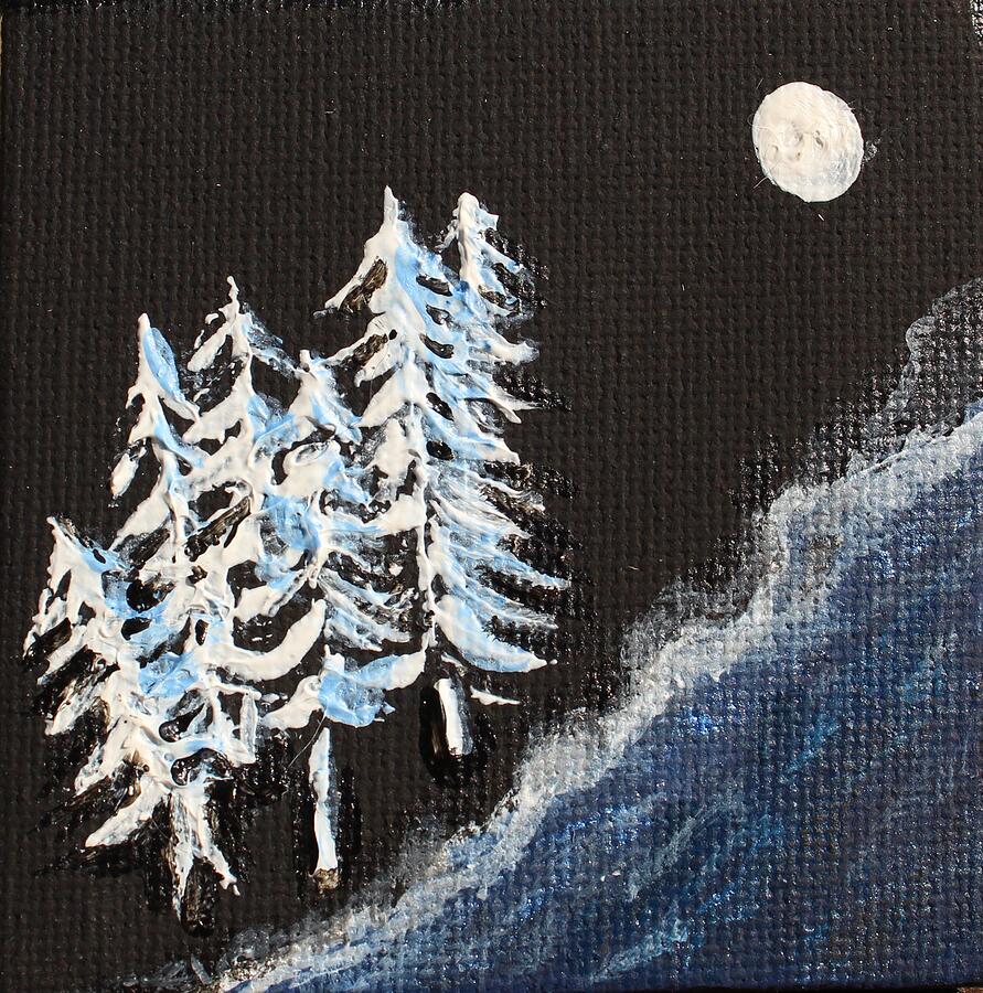 Tree Painting - Moonlit river edge by Felisa Moore