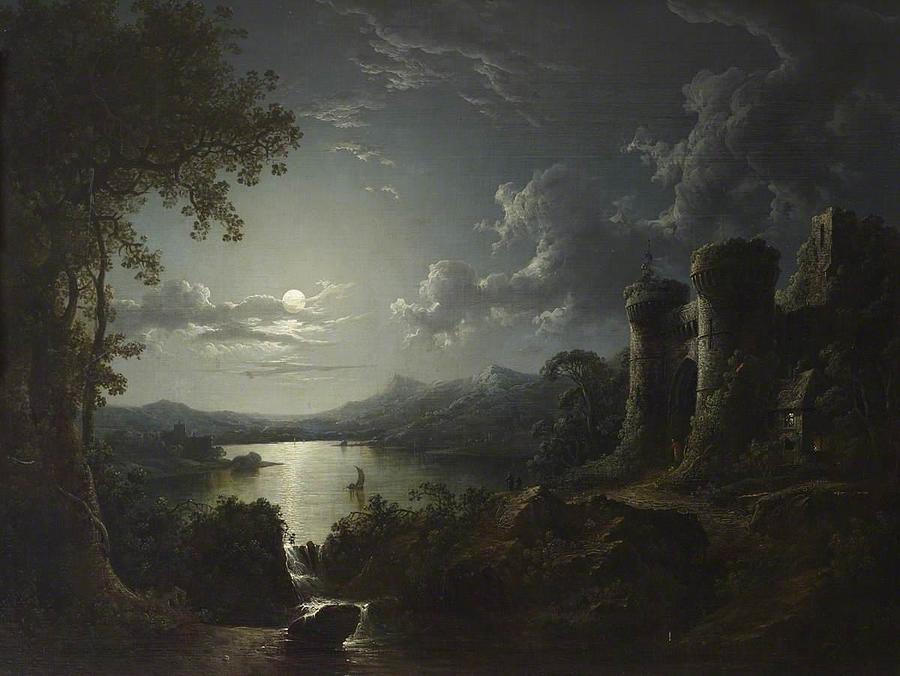 Moonlit River Landscape with a Monumental Gateway Painting by Sebastian ...