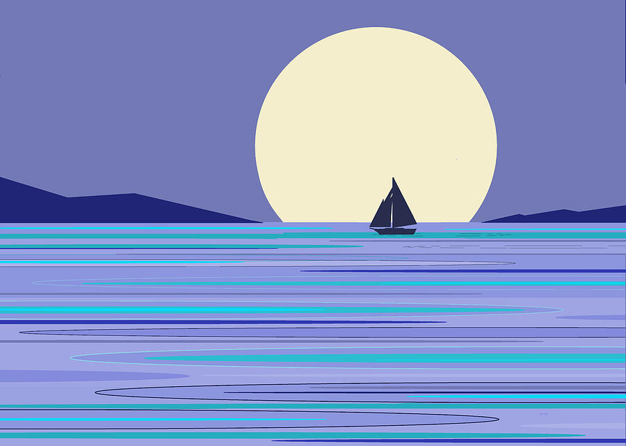 Moonlit Sail in Indigo Blue Digital Art by Val Arie