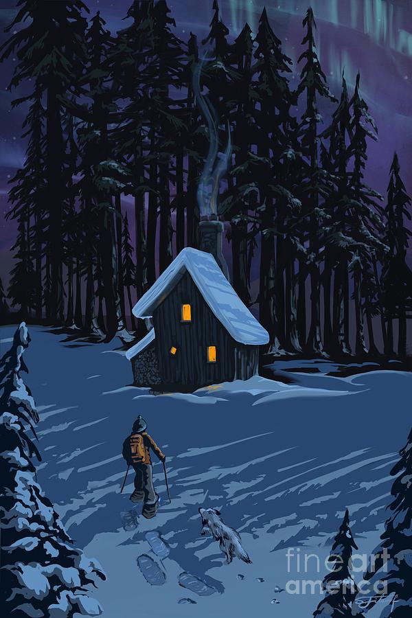Moonlit Snowshoeing Painting by Sassan Filsoof