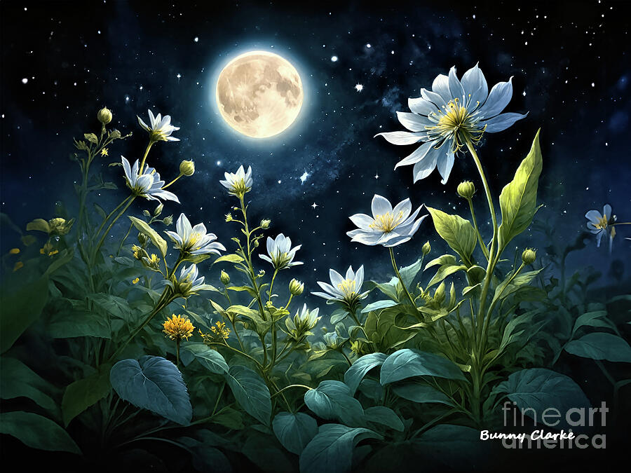 Flower Digital Art - Moonlit Sonata by Bunny Clarke
