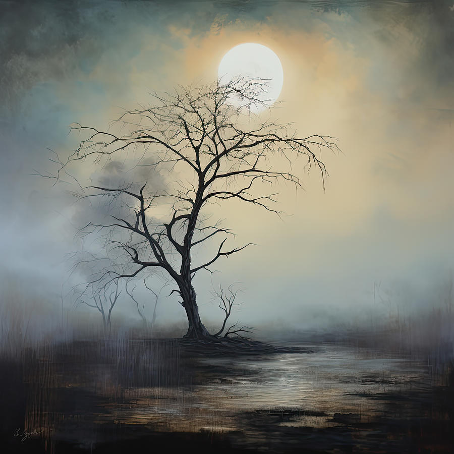 Moonlit Tree - Eerie and Dramatic Landscape Painting by Lourry Legarde