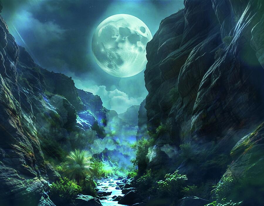 Moonlit Valley Dreams Digital Art by Ally White Moonlit Valley Dreams Digital Art by Ally White