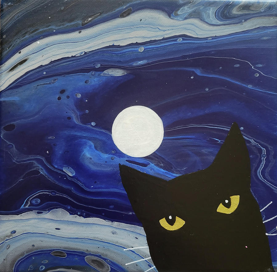 Moonlit Wicked Kitty Painting by Catherine G McElroy