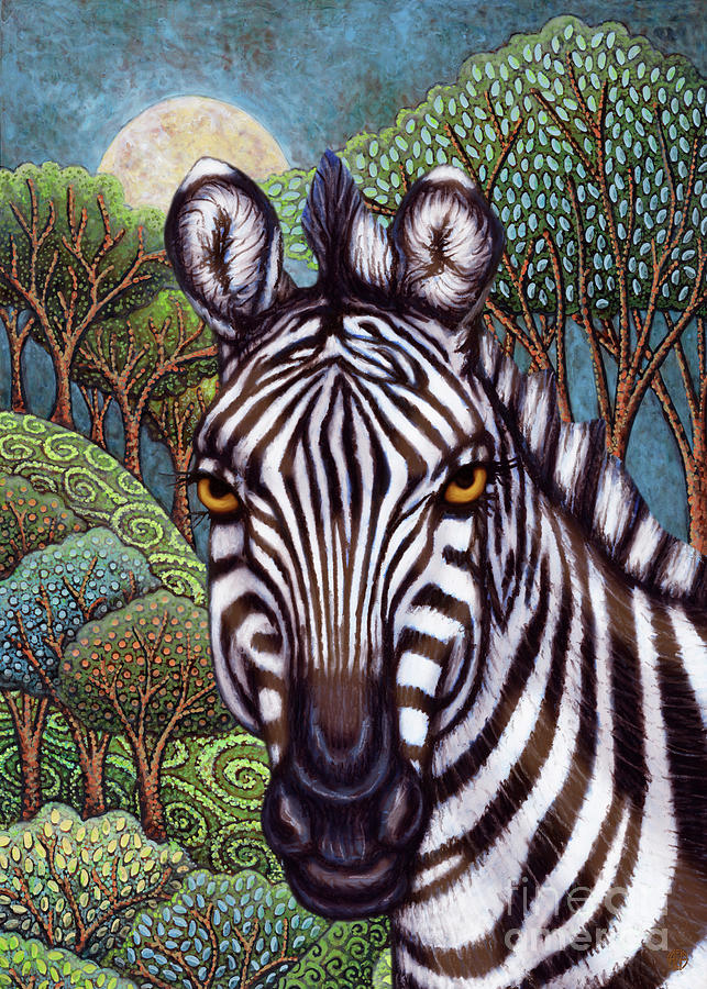 Moonlit Zebra Mission Painting by Amy E Fraser