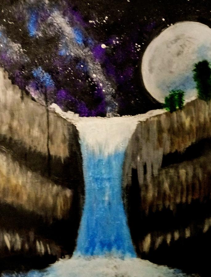 Moonlite Waterfall Painting by Anna Adams
