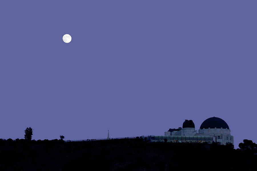 Moonrise At Blue Hour Over Griffith Observatory In Los Angeles Photograph
