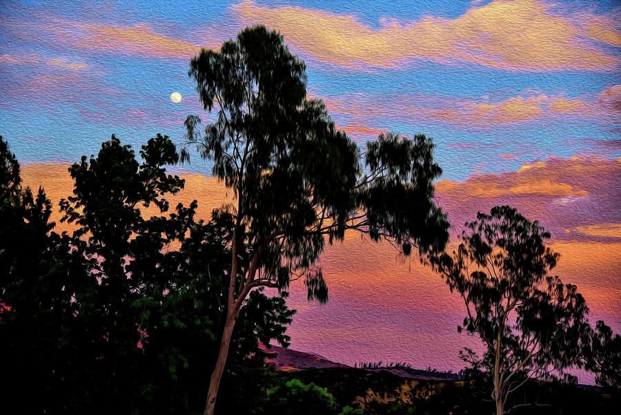 Moonrise At Sunset 1 Oil Paint Digital Art