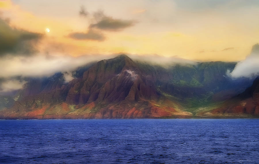 Moonrise at Sunset of the Napali Coast on the Island of  Kauai, Hawaii Photograph by John A Rodriguez