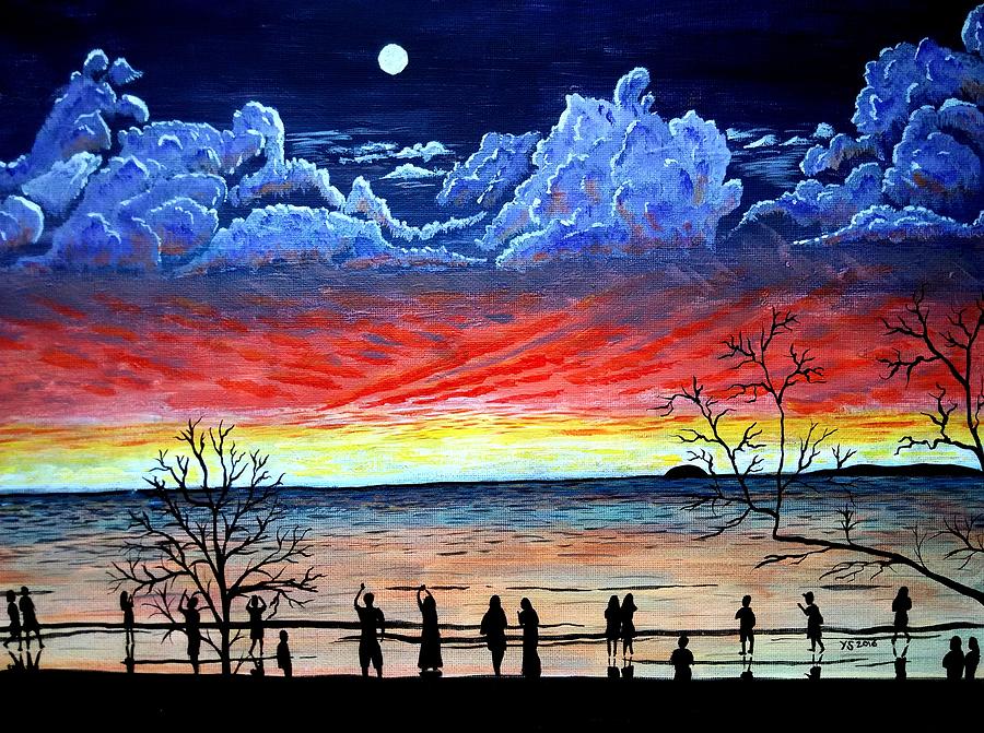 Moonrise At Sunset Painting