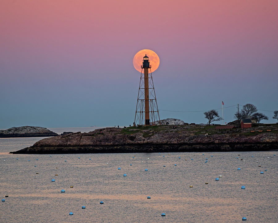 Moonrise on Marblehead Light Marblehead Massachusetts Photograph by Toby McGuire