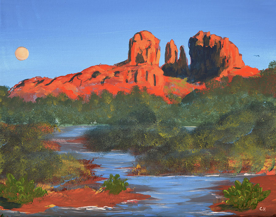 Moonrise over Cathedral Rock, Sedona Painting by Chance Kafka