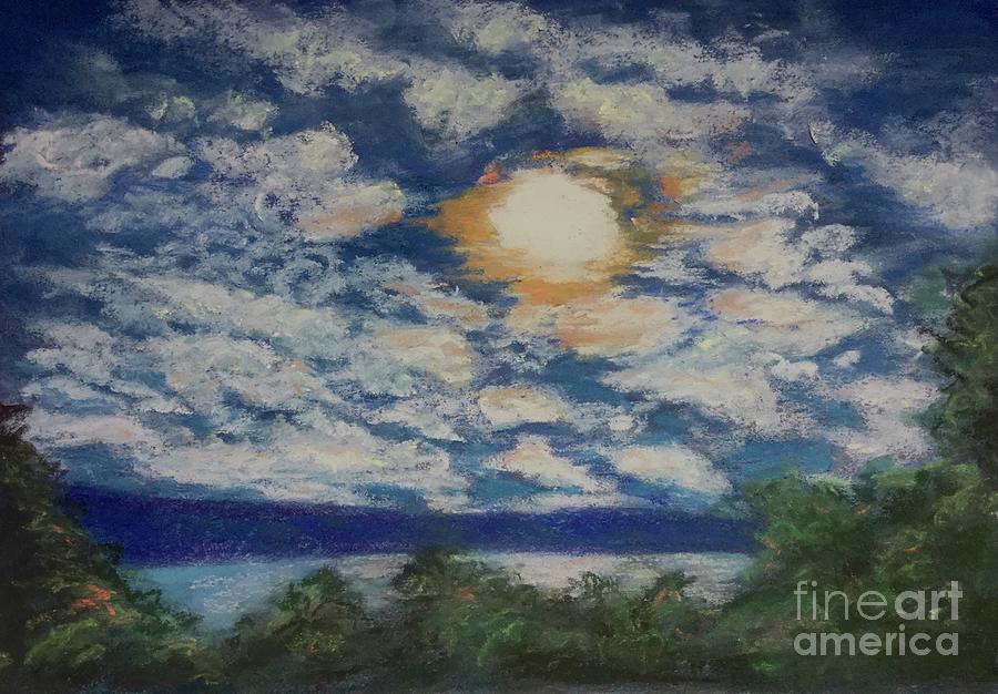 Moonrise over Cayuga Painting by Susan Sarabasha