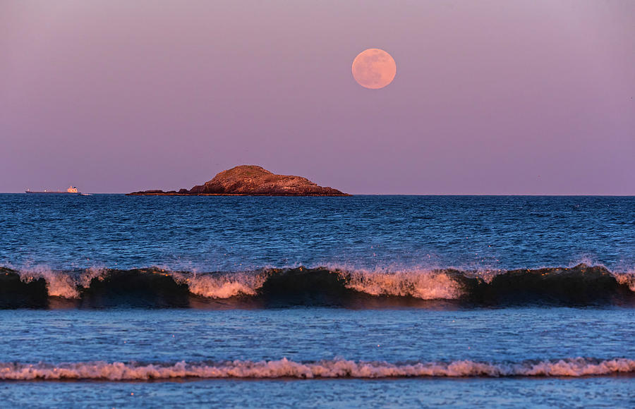 Moonrise over Egg Rock in From Nahant Beach Photograph by Toby McGuire
