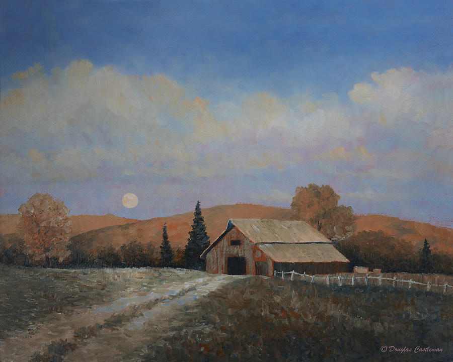Moonrise Over Farm Painting by Douglas Castleman