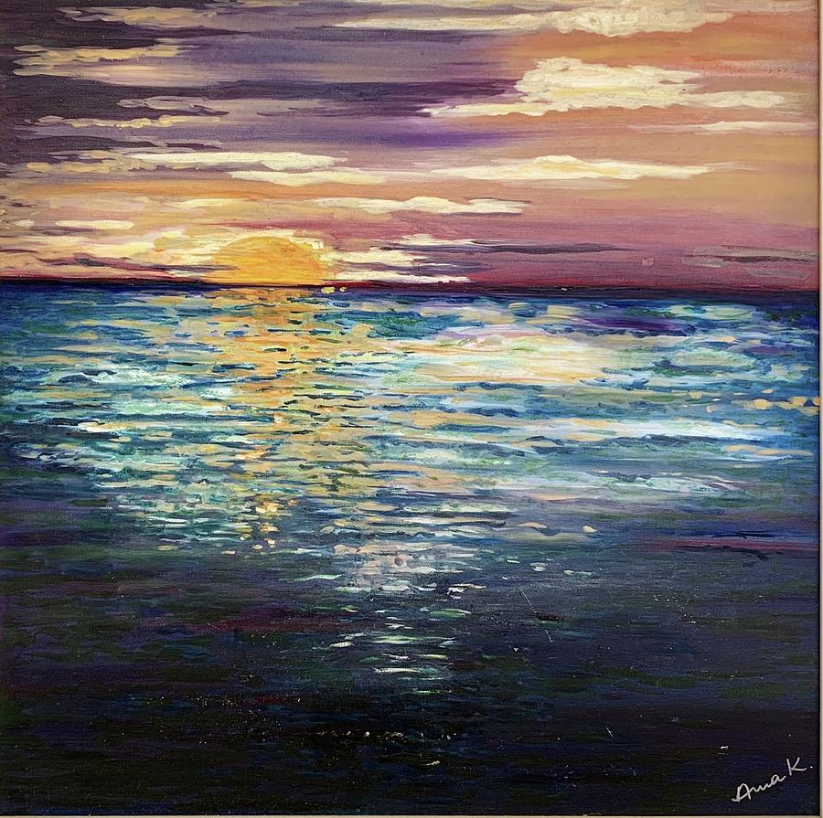 Moonrise over Jupiter Beach Painting by Barbara Anna Knauf