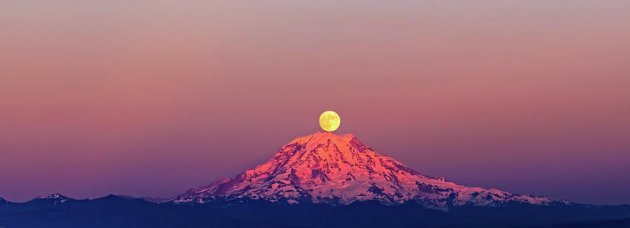 Moonrise Over Mt. Rainier Photograph