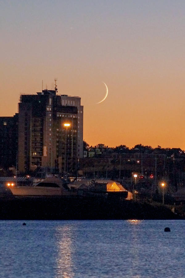 Moonset over New Bedford Harbor Photograph by Nautical Chartworks