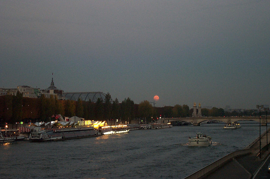 Paris Photograph - Moonrise over Seine by Barbara McDevitt