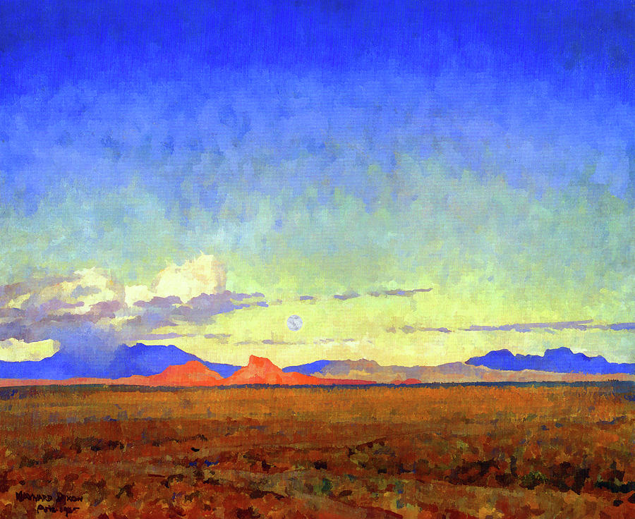 Moonrise over the Desert Painting by Jon Baran