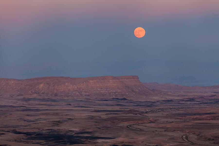 Moonrise over the Makhtesh Ramon, Israel Photograph by Anton Petrus